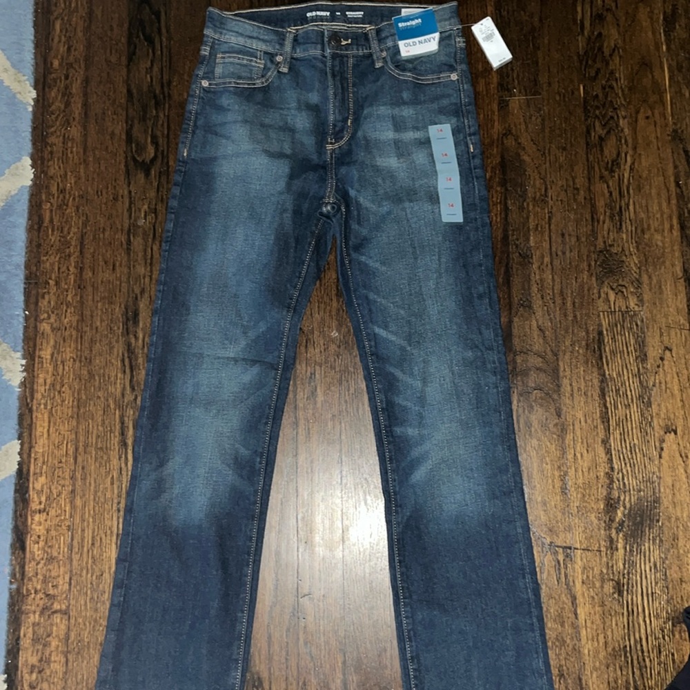 Boys Old Navy straight blue jeans size 14 NWT